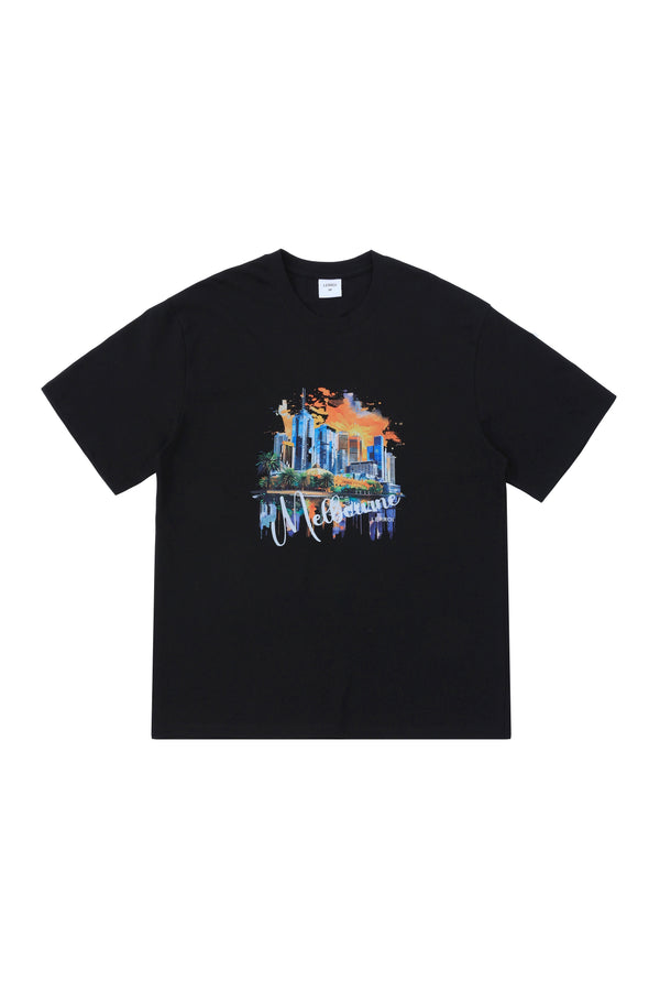 LERROI BLACK CITY SCENERY PRINT T-SHIRT BLACK