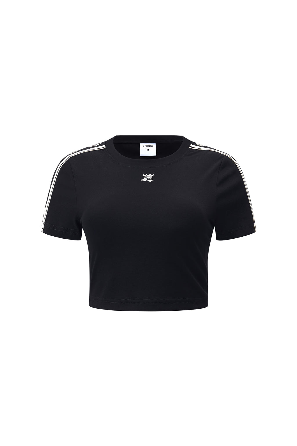 LERROI BLACK TAPED SLEEVE CROP T-SHIRT BLACK