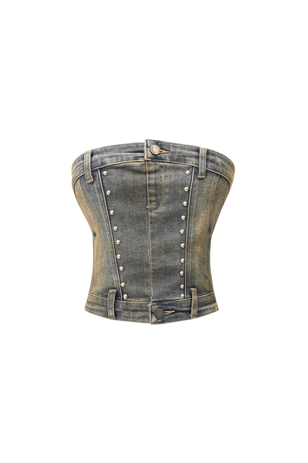 LERROI BLUE VINTAGE STUDDED DENIM BUSTIER BLUE