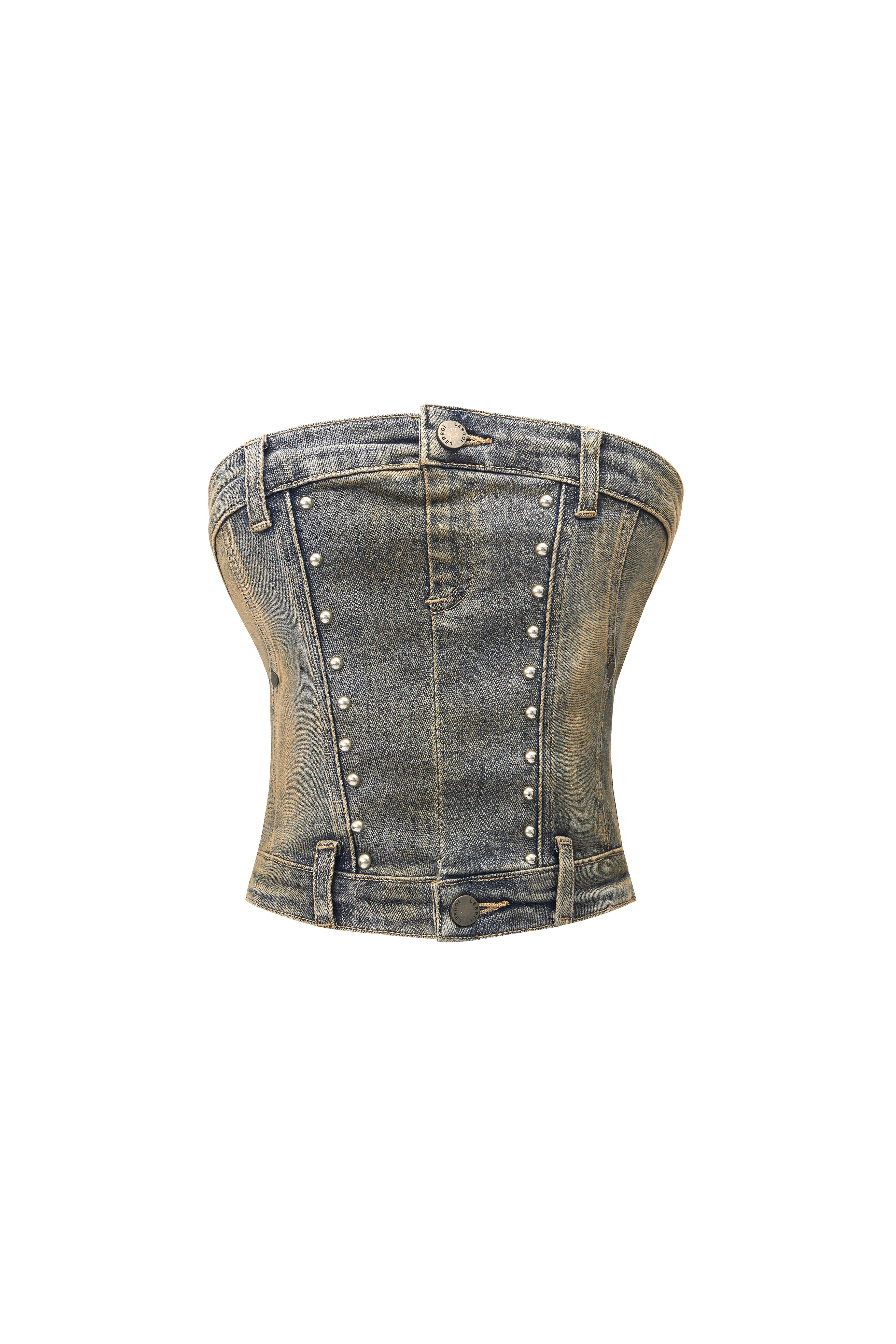 LERROI BLUE VINTAGE STUDDED DENIM BUSTIER BLUE